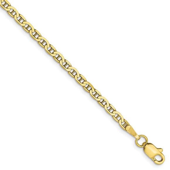 10k Yellow Gold 2.4mm Flat Anchor Chain Anklet - 10 Inch - Picture 1 of 6